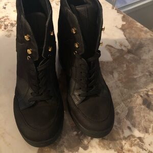 Louis Vuitton Black Moto Boots with Gold Details